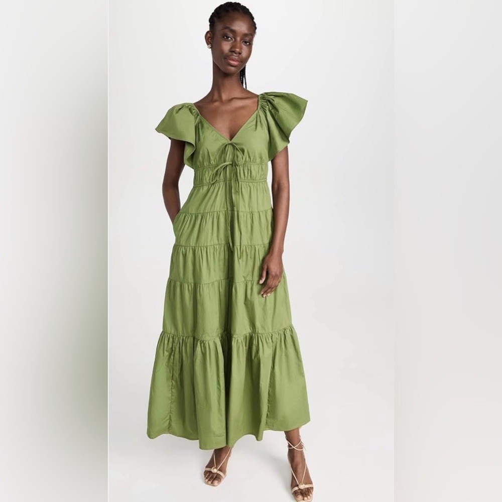 Rebellion Olive Green Tiered Maxi Dress